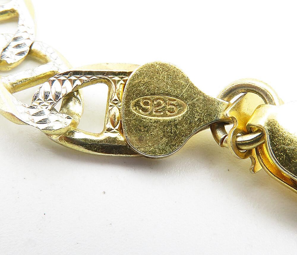 925 Sterling Silver  Diamond Cut Two Tone Anchor Link Chain Necklace  NE1661