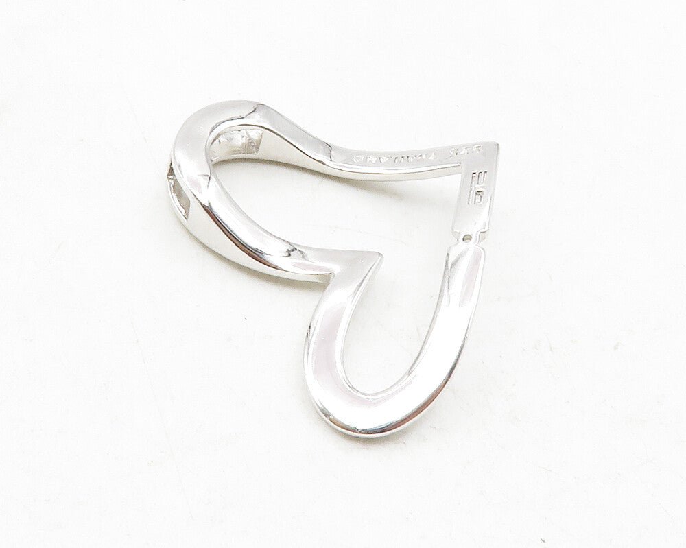 925 Sterling Silver  Topaz Accented Open Love Heart Smooth Pendant  PT9725