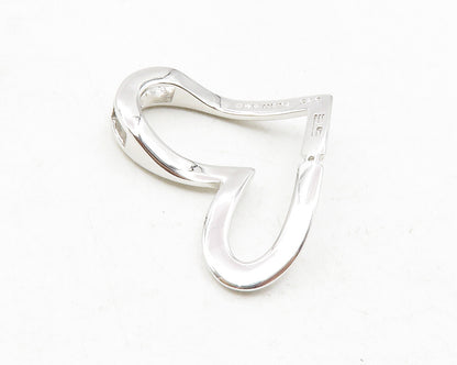 925 Sterling Silver  Topaz Accented Open Love Heart Smooth Pendant  PT9725