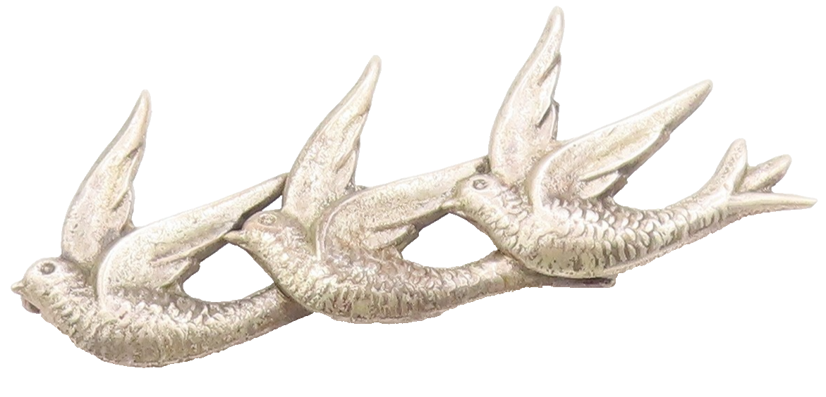 925 Sterling Silver Vintage Brooch MEXICO Etched Swallow Flying Birds  BP11853