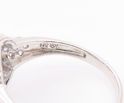 925 Sterling Silver Vintage Ring Elegant Blue Topaz & CZ Band  Sz 10  RG36562