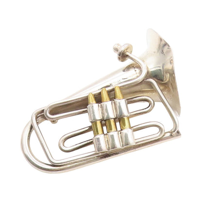 925 Sterling Silver Vintage Brooch MEXICO Mellophone Musical Horn  BP11759
