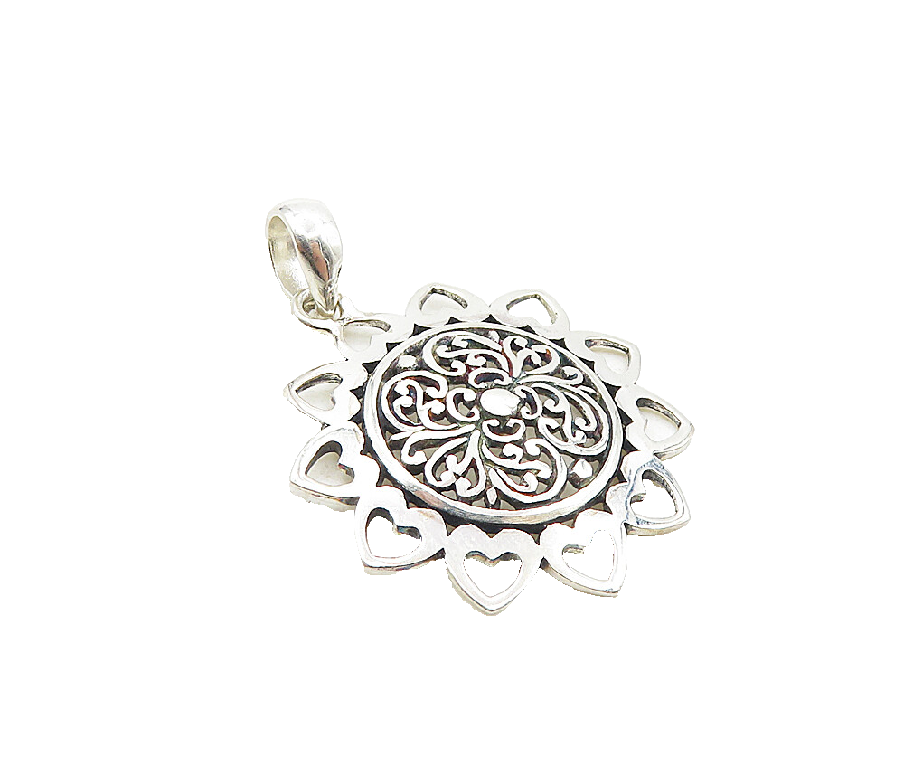 925 Sterling Silver  Vintage Petite Shiny Open Floral Swirl Pendant  PT6926