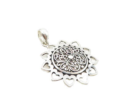 925 Sterling Silver  Vintage Petite Shiny Open Floral Swirl Pendant  PT6926