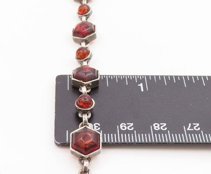 925 Sterling Silver Vintage Bracelet Chunky Honey Amber Geometric Link  BT12085