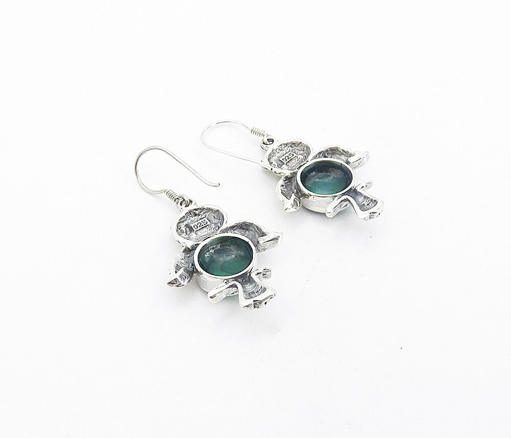 925 Sterling Silver Vintage Abalone Shell Owl Motif Drop Earrings EG3402