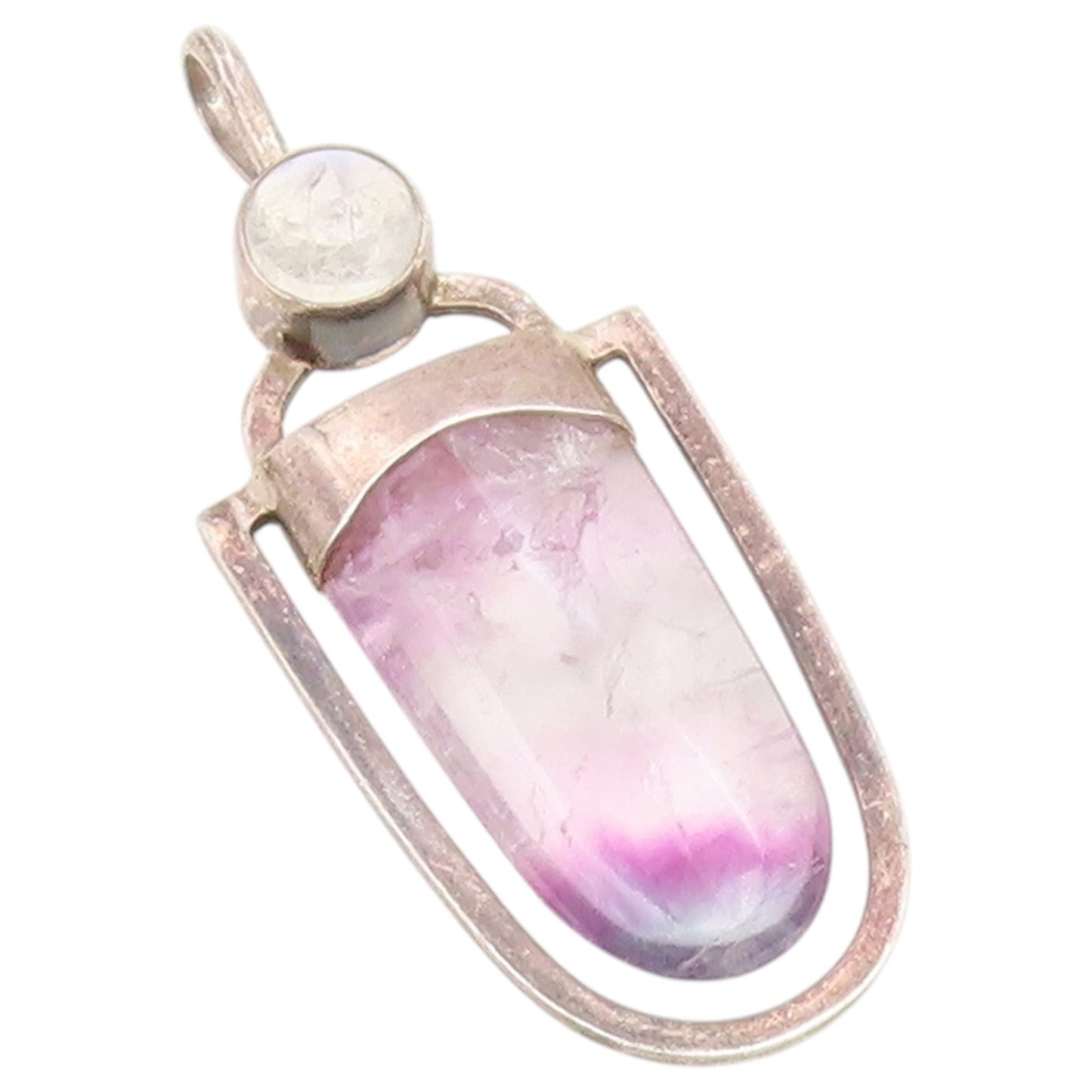 925 Sterling Silver Vintage Pendant Moonstone & Amethyst Quartz Drop  PT26662
