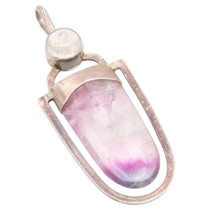 925 Sterling Silver Vintage Pendant Moonstone & Amethyst Quartz Drop  PT26662