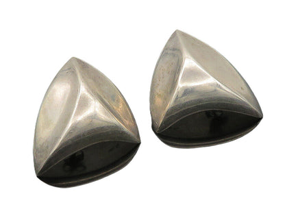 925 Sterling Silver & 14K GOLD  Vintage Shiny Modernist Drop Earrings  EG10417