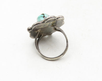 NAVAJO 925 Sterling Silver  Vintage Turquoise Floral Cocktail Ring Sz 4 RG9612