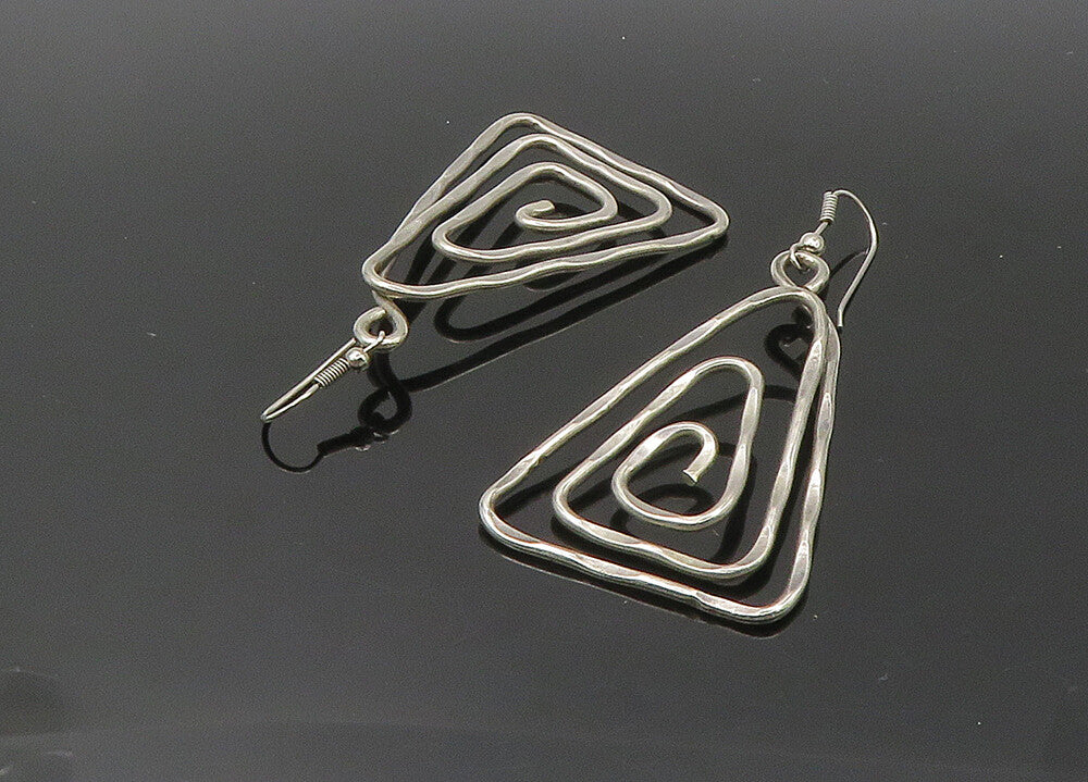 925 Sterling Silver  Vintage Shiny Triangle Shape Spiral Drop Earrings EG10700