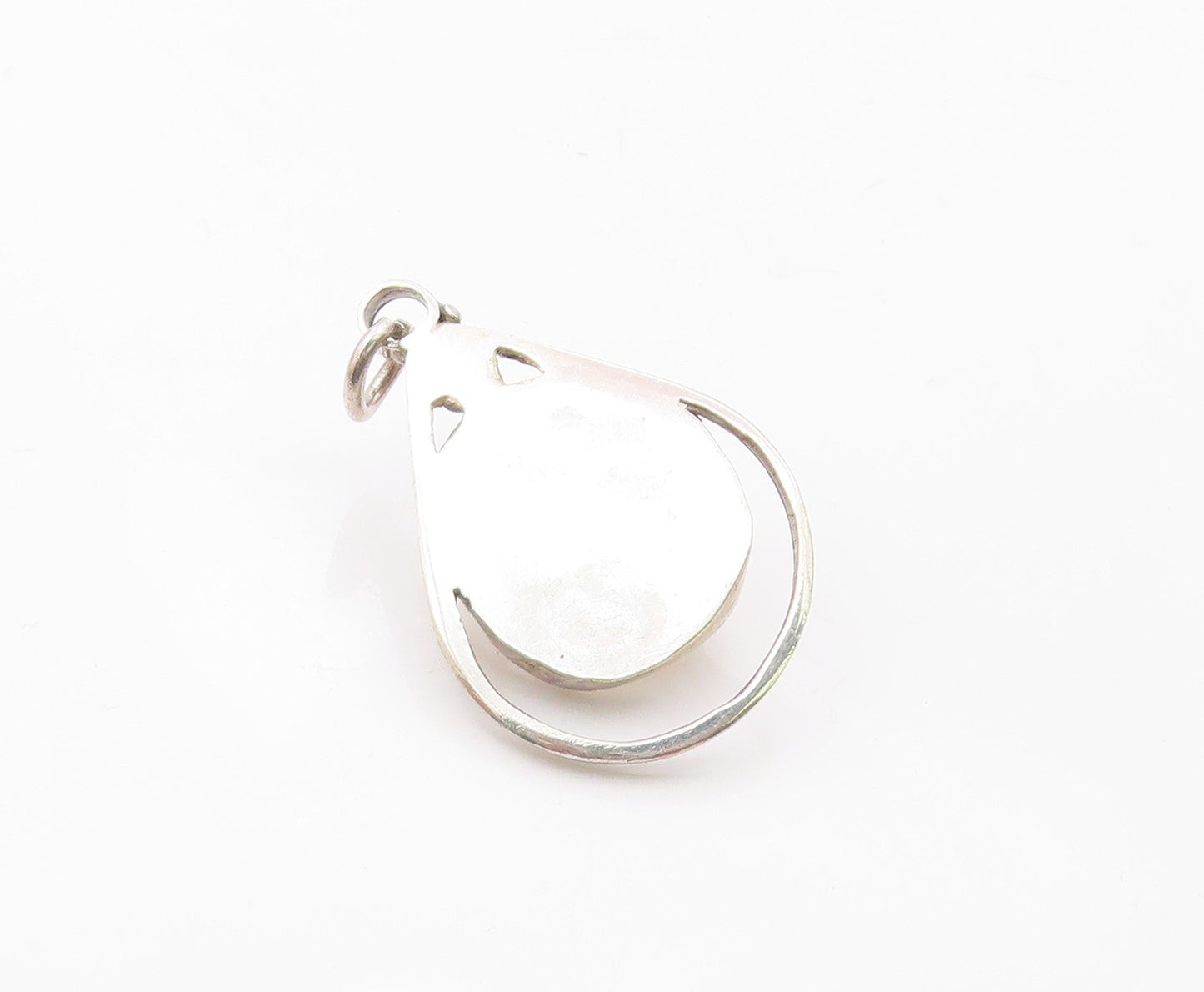 925 Sterling Silver  Vintage Cabochon Quartz Open Tear Drop Pendant PT15162