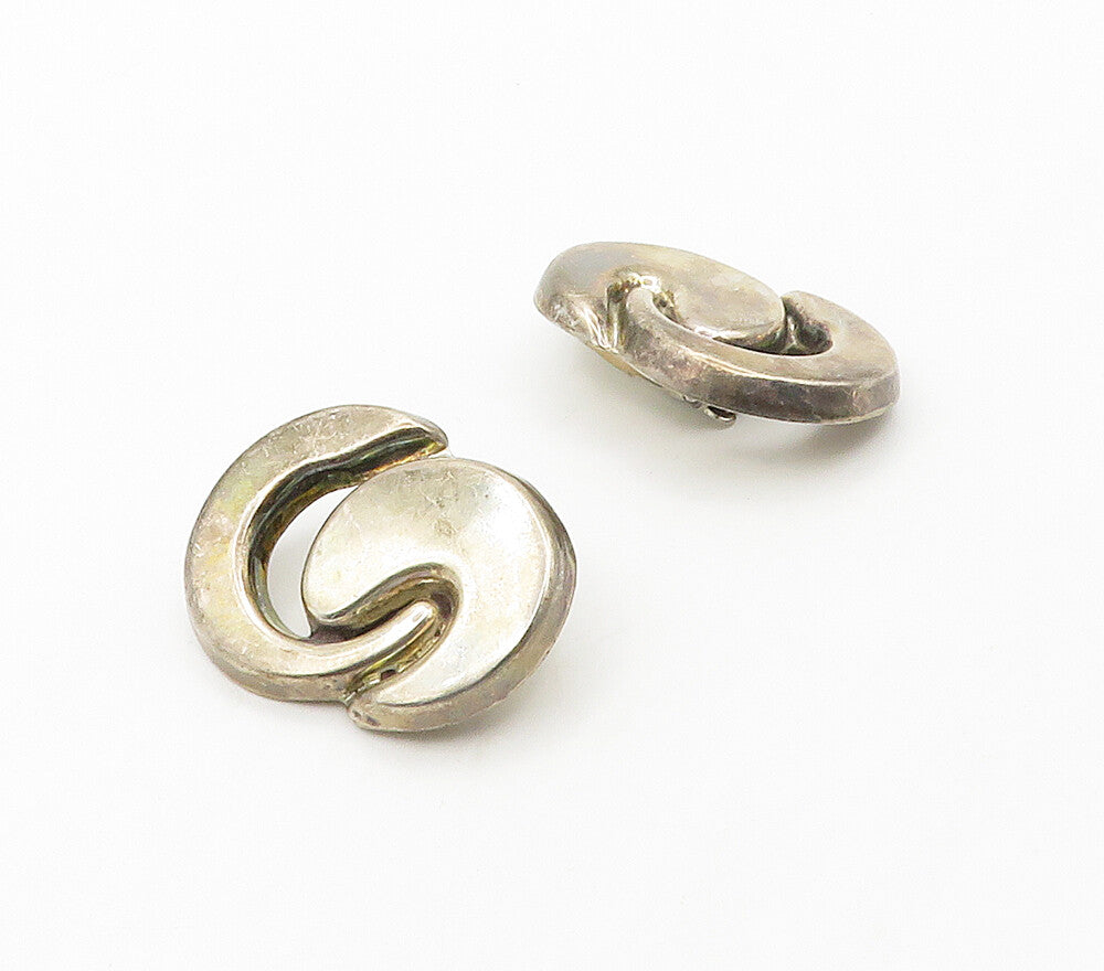 MEXICO 925 Sterling Silver  Vintage Modernist Non Pierce Drop Earrings  EG8058