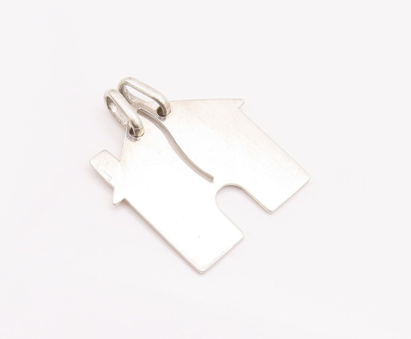 925 Sterling Silver Vintage Pendant Solid Carved House Splitting Line  PT22982