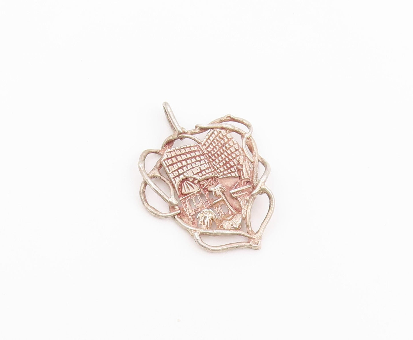 925 Sterling Silver Vintage Pendant Etched Tropical Beach House Charm  PT26459