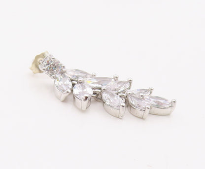 925 Sterling Silver Vintage Earrings Marquise & Round Cut CZ Leaf Drop  EG14380
