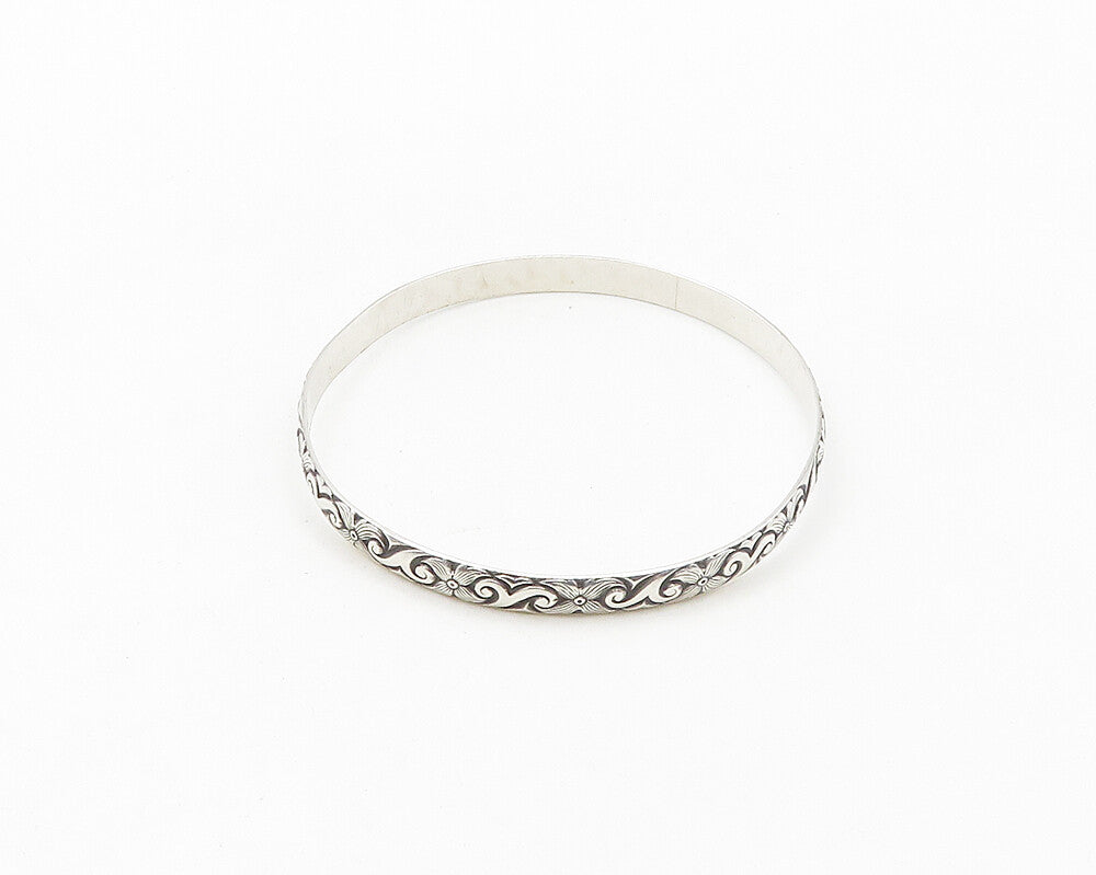 DANECRAFT 925 Sterling Silver  Vintage Floral Swirl Bangle Bracelet  BT7811