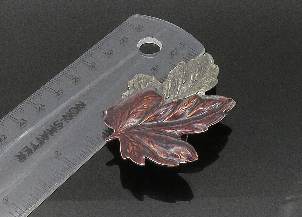 925 Sterling Silver  Vintage Enamel Coated Maple Leaf Brooch Pin  BP8652