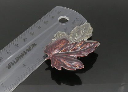 925 Sterling Silver  Vintage Enamel Coated Maple Leaf Brooch Pin  BP8652