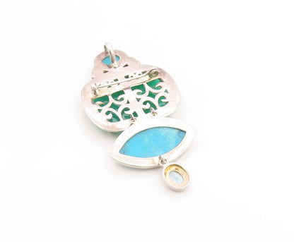 925 Sterling Silver Vintage Brooch Pin AMY KAHN RUSSEL Carved Chalcedony BP12253