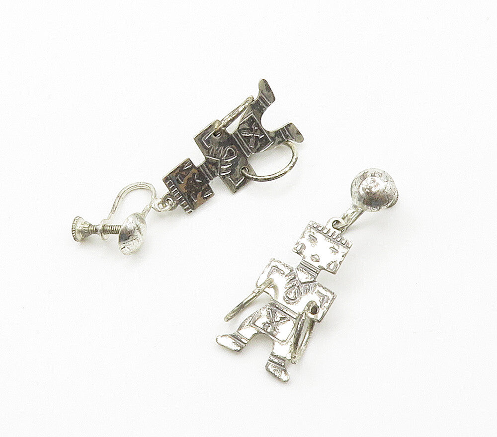 925 Sterling Silver  Vintage Etched Detail Statue Figure Drop Earrings  EG7826