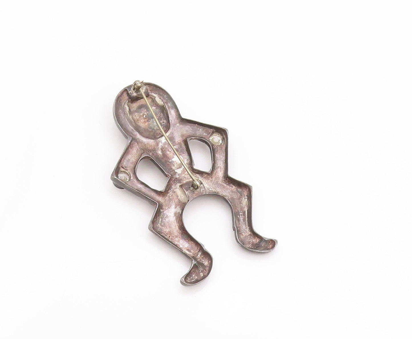 925 Sterling Silver Vintage Brooch Round CZ Early Slavs Dancing Man  BP11629