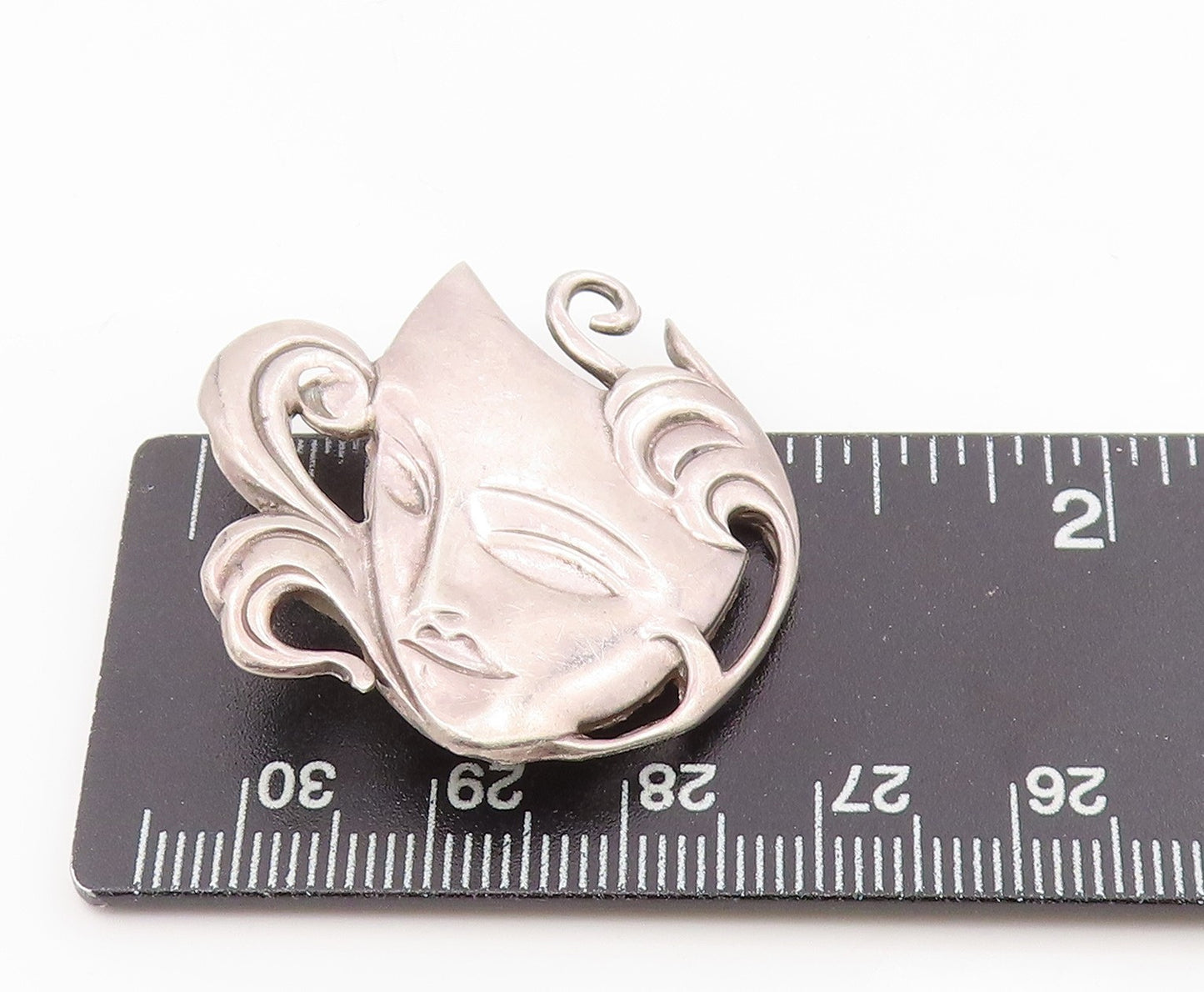 925 Sterling Silver Vintage Brooch Swirly Masquerade Theater Mask Pin  BP12102