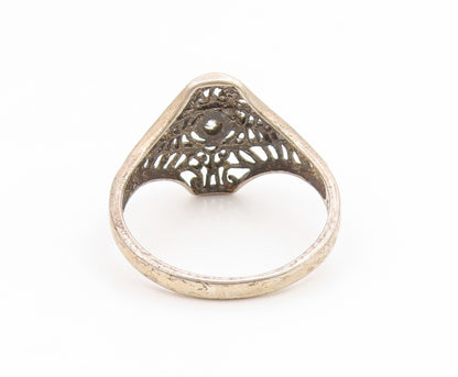 925 Sterling Silver Vintage Ring AVON CZ Intricate Openwork Band  Sz 11  RG35253