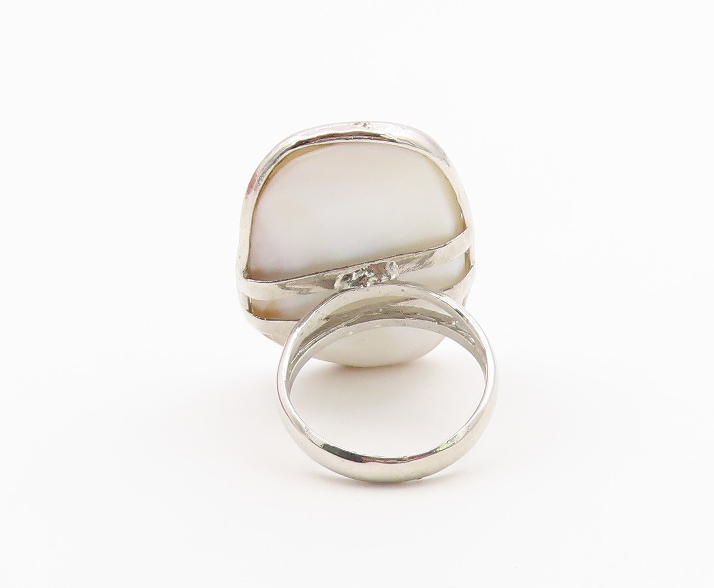 925 Sterling Silver Vintage Ring Modernist Mother Of Pearl Band  Sz 7  RG36507