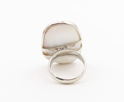 925 Sterling Silver Vintage Ring Modernist Mother Of Pearl Band  Sz 7  RG36507