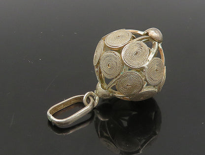 925 Sterling Silver  Vintage Shiny Sphere Ball Cage Swirl Pendant  PT19593