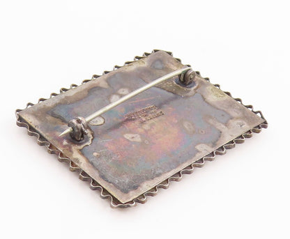 925 Sterling Silver Vintage Brooch Pin Carnelian Rectangular Filigree  BP12520