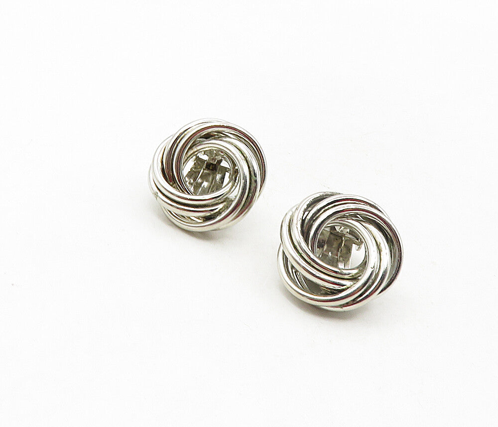 925 Sterling Silver  Vintage Shiny Spiral Knot Non Pierce Earrings  EG4734