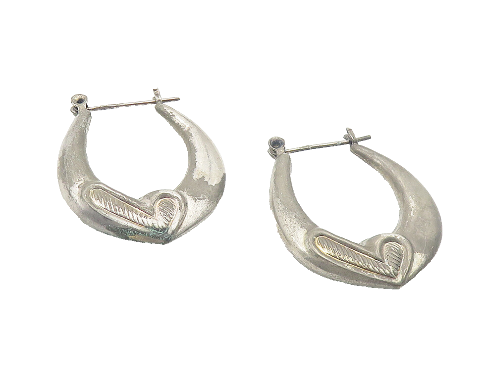 925 Sterling Silver  Vintage Dark Tone Hollow Love Heart Hoop Earrings  EG5960