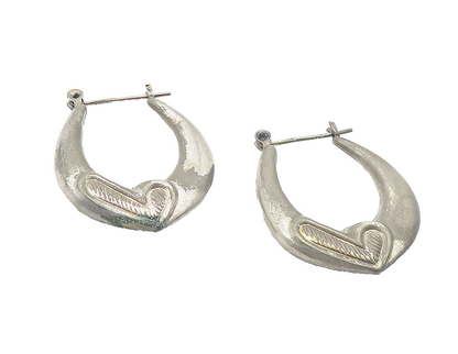 925 Sterling Silver  Vintage Dark Tone Hollow Love Heart Hoop Earrings  EG5960