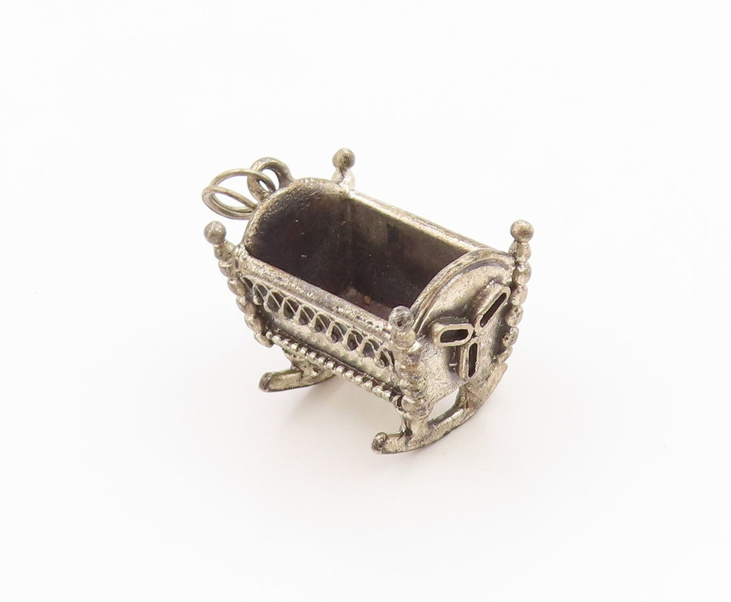 925 Sterling Silver Vintage Pendant BEAU Miniature Rocking Baby Cradle  PT26265