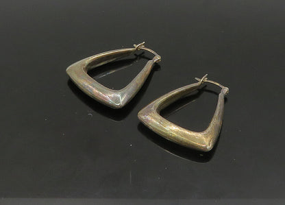 925 Sterling Silver  Vintage Dark Tone Square Hollow Hoop Earrings  EG11397