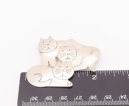 925 Sterling Silver Vintage Brooch Pin MEXICO Cutout Playful Cat Family  BP10741