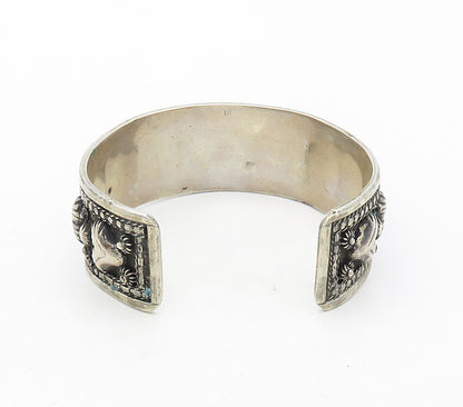 EGYPT 925 Sterling Silver  Vintage Raised Love Hearts Cuff Bracelet  BT6290