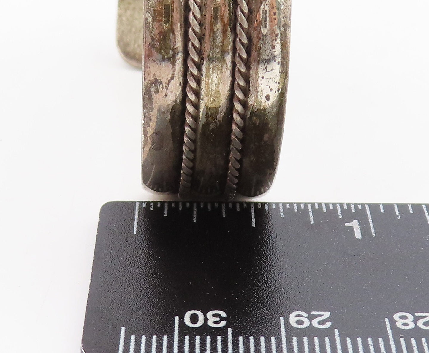925 Sterling Silver Vintage Bracelet POST BELL Dark Tone Roped Cuff  BT10952