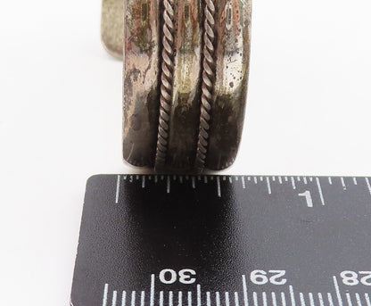 925 Sterling Silver Vintage Bracelet POST BELL Dark Tone Roped Cuff  BT10952