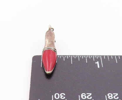 925 Sterling Silver  Vintage Enamel Detail Pointy Heeled Shoe Pendant  PT18709