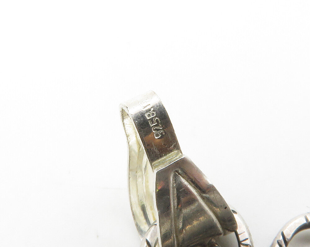 925 Sterling Silver  Vintage Green Carnelian Floral Swirl Pendant  PT11492