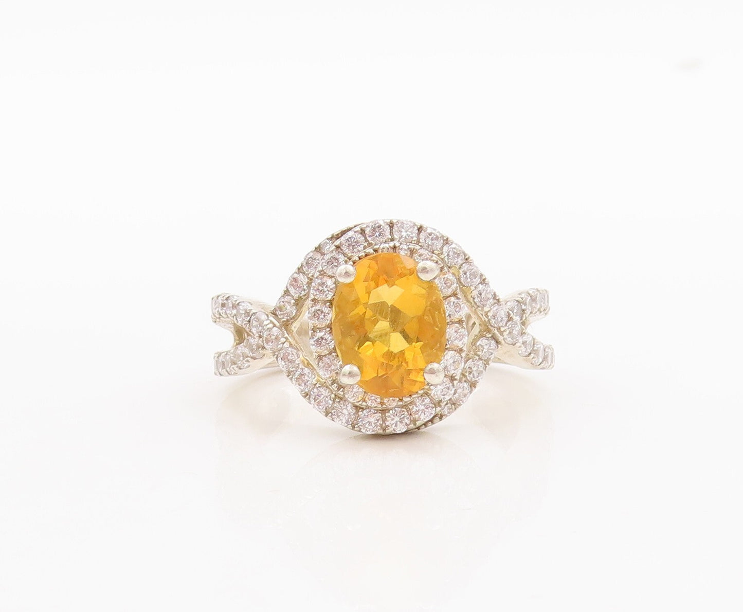 925 Sterling Silver Vintage Ring Designer Citrine & Topaz band  Sz 7.5  RG29807