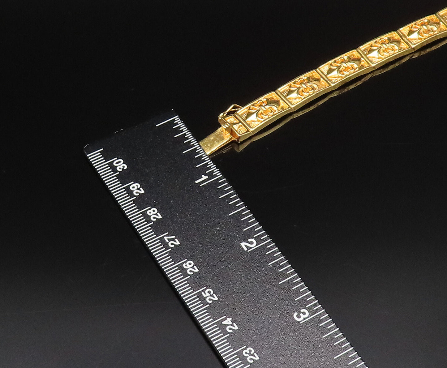 925 Silver  Vintage Gold Plated Carved Fleur De Lis Link Bracelet  BT9704