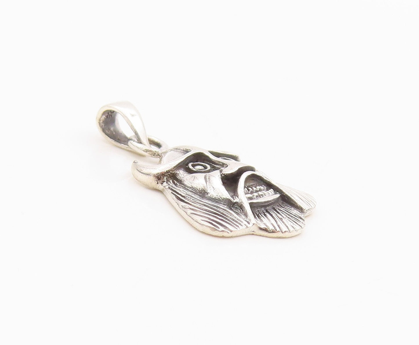 925 Sterling Silver Vintage Pendant Dark Tone Carved Viking Head Charm  PT24431