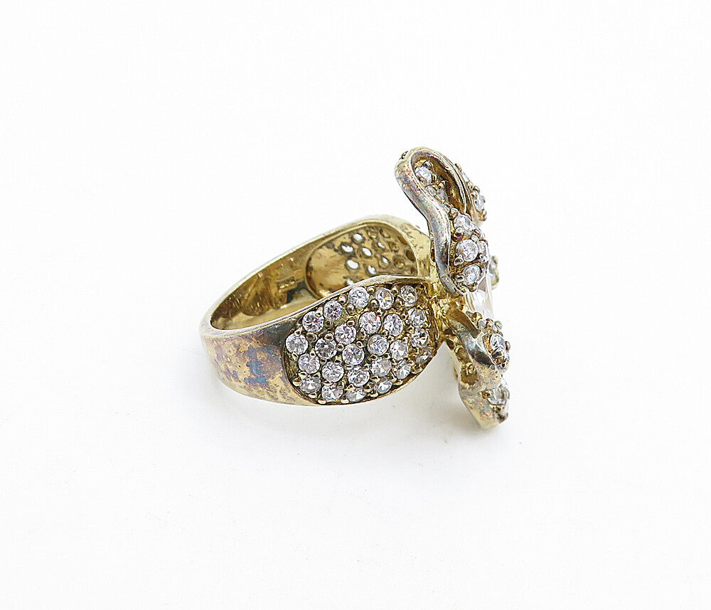 925 Sterling Silver  Vintage Cubic Zirconia Floral Cocktail Ring Sz 7  RG5185