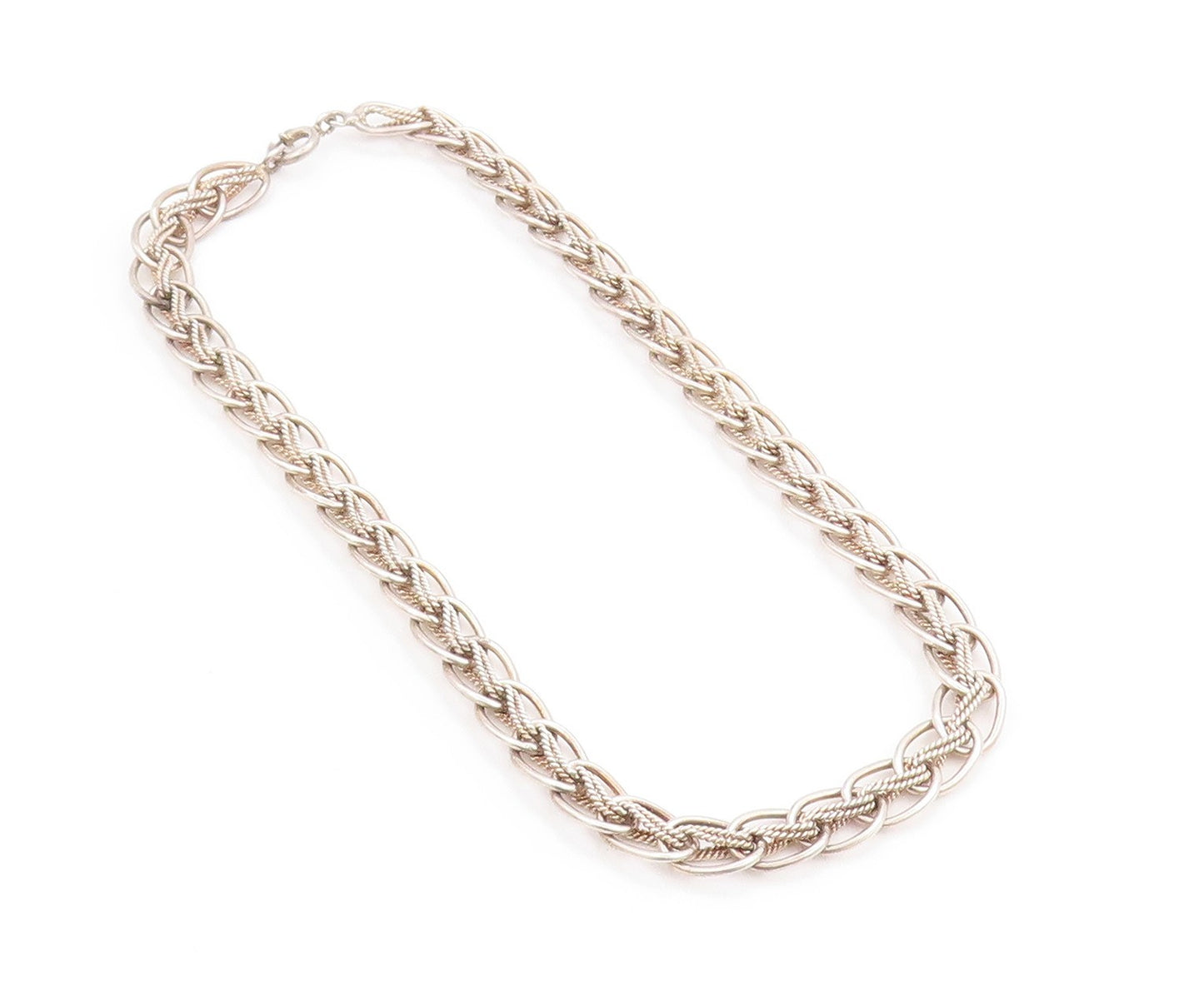 925 Sterling Silver Vintage Necklace EUROPE Interlocking Braided Chain NE4642