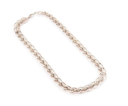 925 Sterling Silver Vintage Necklace EUROPE Interlocking Braided Chain NE4642