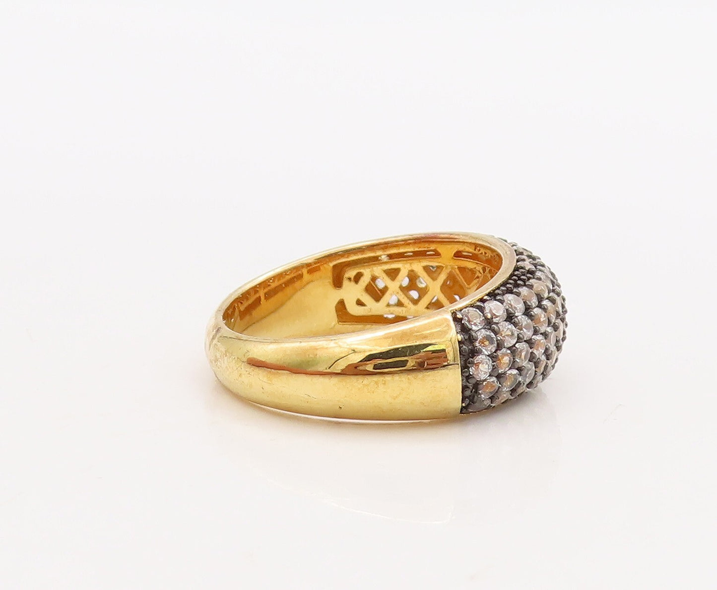 925 Sterling Silver Vintage Ring Gold Plated Solid Topaz Inlay  Sz 7  RG29877